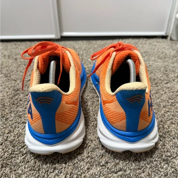 Hoka Clifton 9 Dynamic Orange and Blue Sneakers - Picture 5 of 8